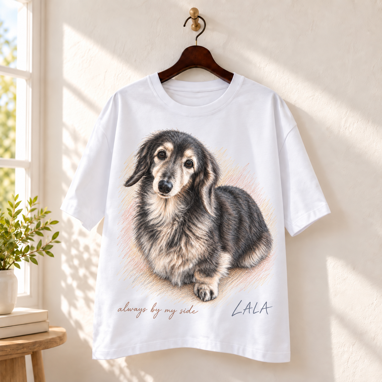 LALAの肖像画とお名前を前面にプリントした、ボックスシルエットのビッグTシャツ