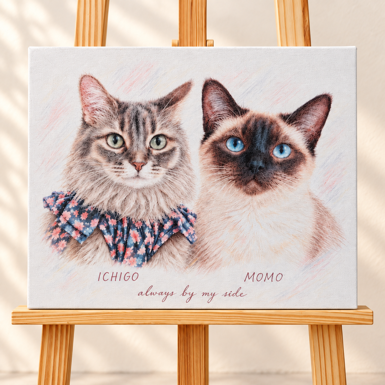 猫2匹のF6横キャンバス肖像画