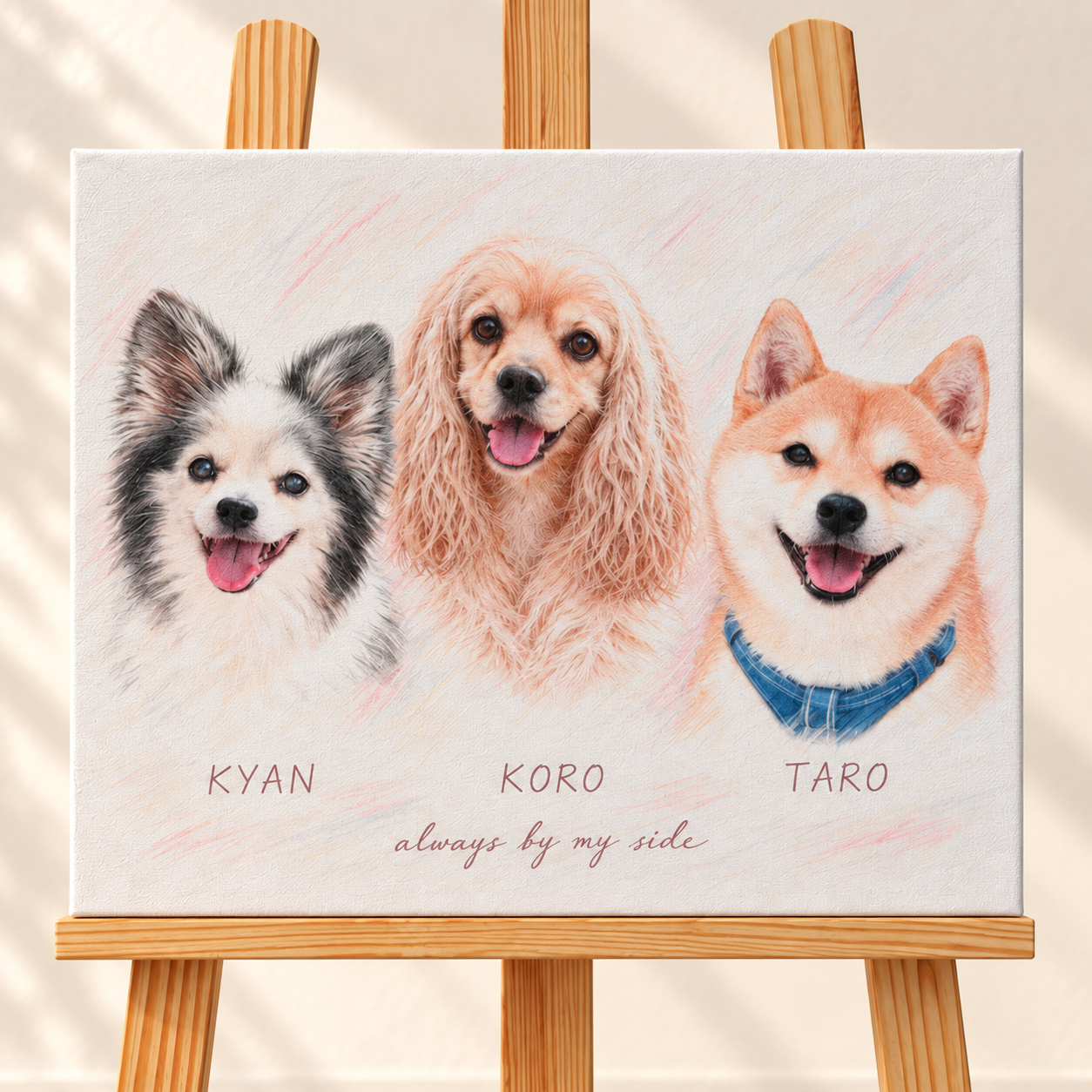 犬3匹のF8横キャンバス肖像画